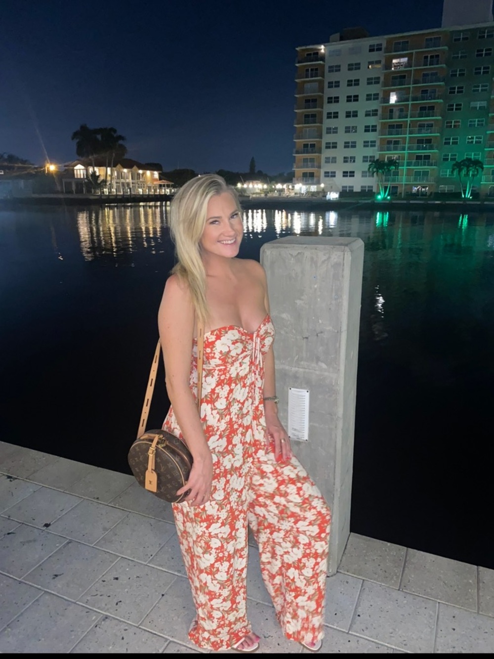 American Eagle Outfitters Red and White Floral Strapless Jumpsuit